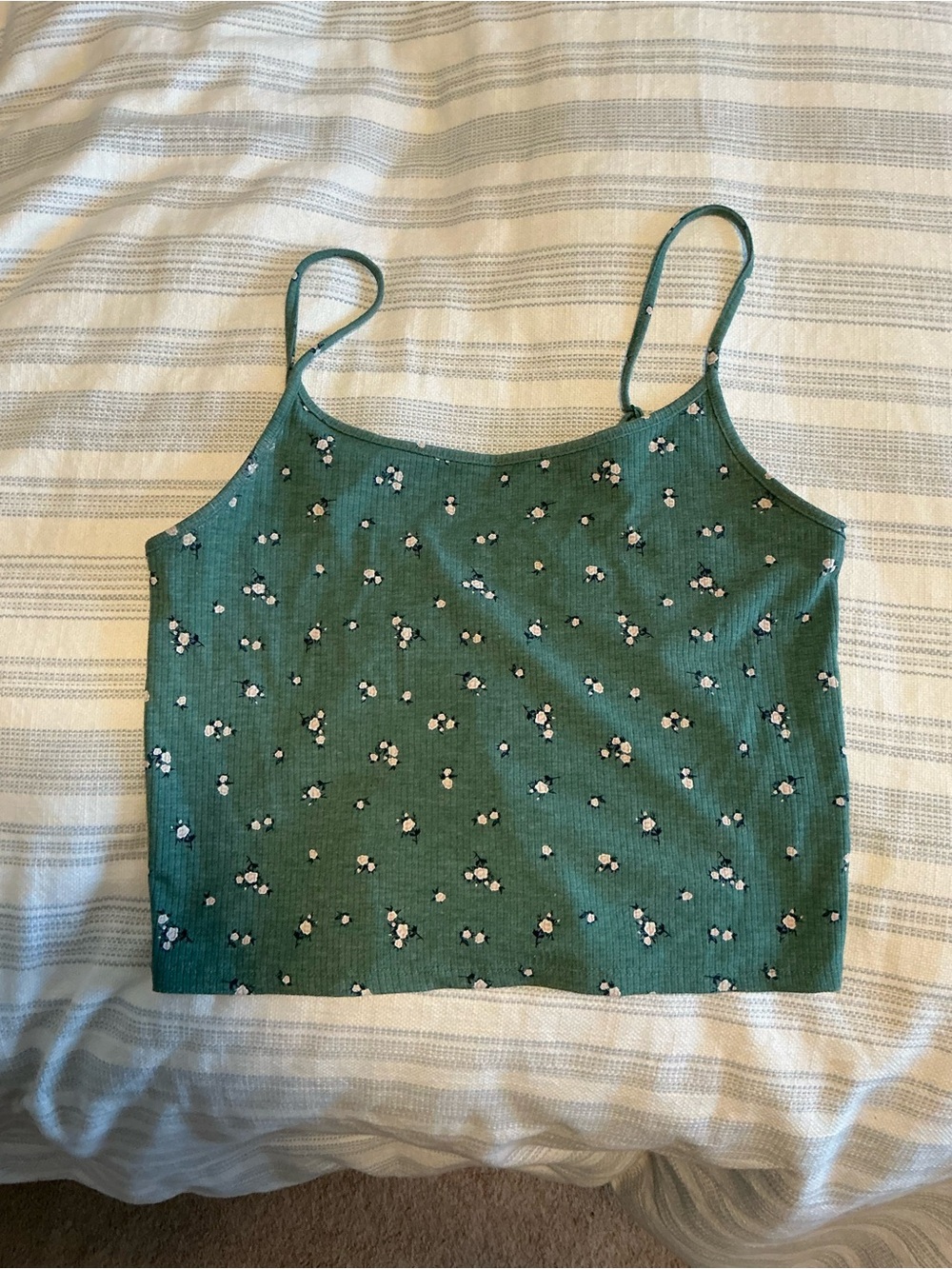 American Eagle Outfitters Green Floral Ribbed Crop Cami